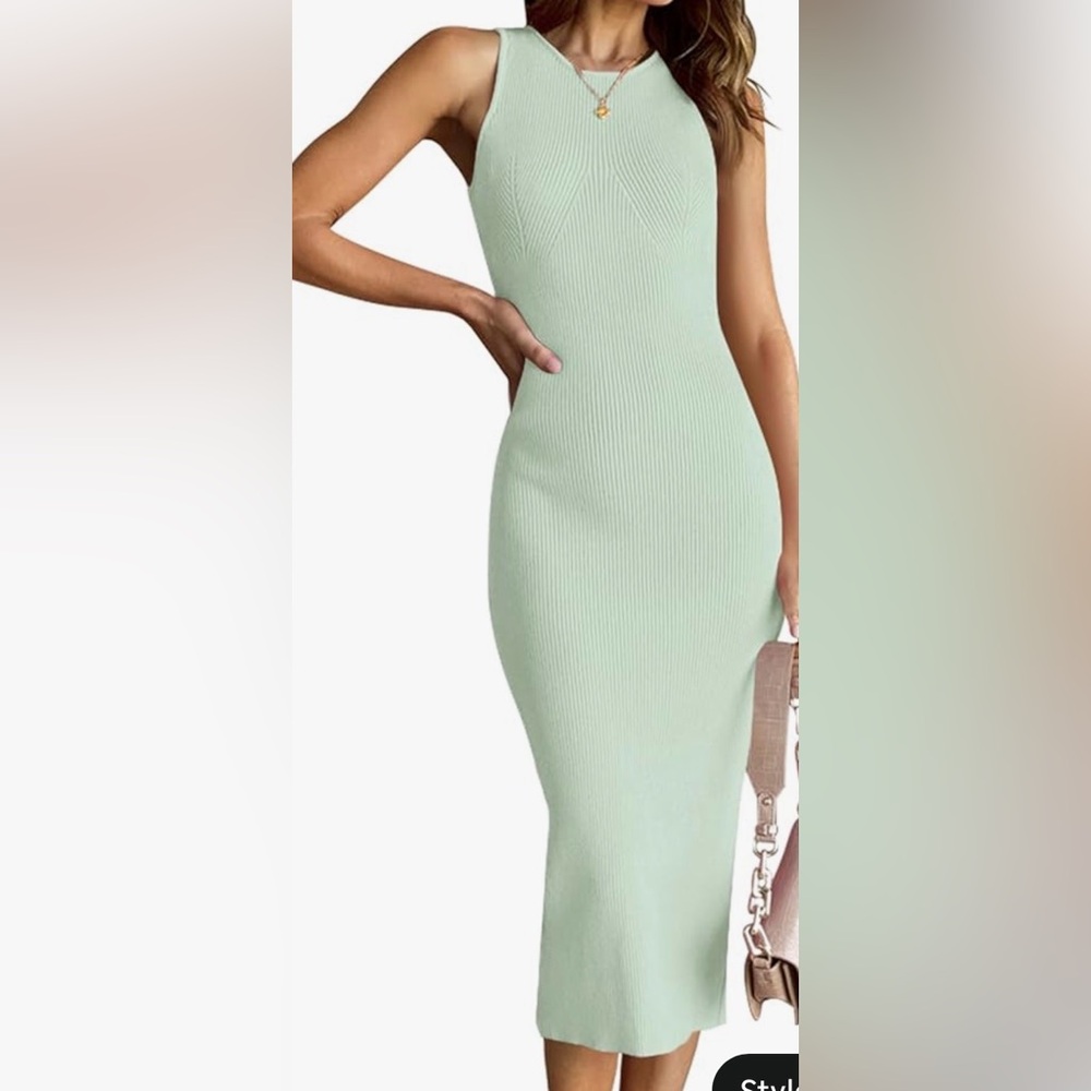 EASTER DRESS SPRING DRESS Sleeveless Ribbed Knit Midi Dress in Mint Green